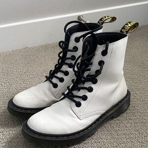 Dr. Martens White Combat Boots with Black Laces